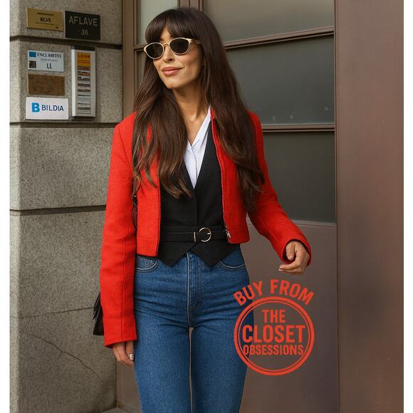 ZARA Red Wool-Blend Cropped Jacket NWT | Structured Collar Coat - Picture 2 of 16